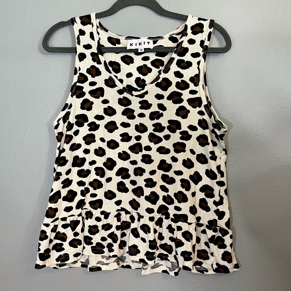 68. KIKIT Women's Animal Print Sleeveless Peplum Top Size Medium